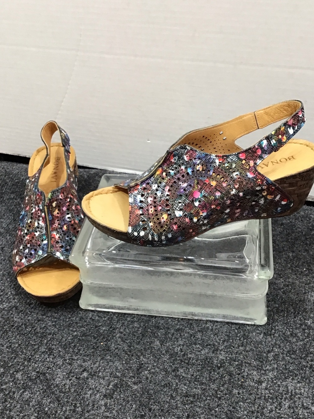 Bonavi Multicolor metallic leather Slingback Wedge Sandals 37
